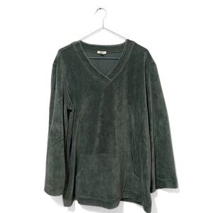 J.Jill Green Crushed Velvet/Velour Soft Relaxed-Fit V-Neck Sweater Size Medium